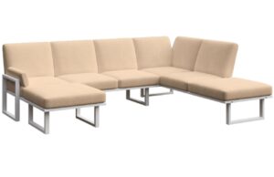 Světle hněd&aacute; zahradn&iacute; pohovka do "U" MESONICA Soledo s b&iacute;lou podnož&iacute; 281 cm