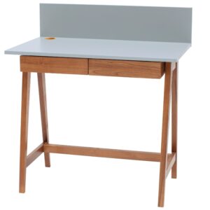 Světle &scaron;ed&yacute; lakovan&yacute; pracovn&iacute; stůl RAGABA LUKA 85 x 50 cm s dubovou podnož&iacute;