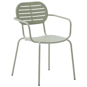 Světle zelen&aacute; kovov&aacute; zahradn&iacute; židle Kave Home Brai s područkami