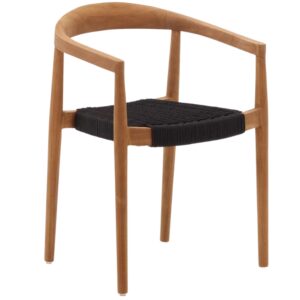 Teakov&aacute; zahradn&iacute; židle Kave Home Ydalia s tmav&yacute;m pleten&yacute;m sed&aacute;kem