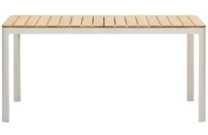 Teakov&yacute; zahradn&iacute; j&iacute;deln&iacute; stůl Kave Home Bona s b&iacute;lou podnož&iacute; 163 x 90 cm