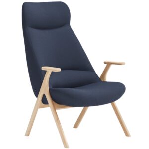 Teulat Vysok&eacute; modr&eacute; křeslo Dins s dřevěnou podnož&iacute;