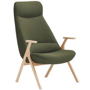 Teulat Vysok&eacute; zelen&eacute; křeslo Dins s dřevěnou podnož&iacute;