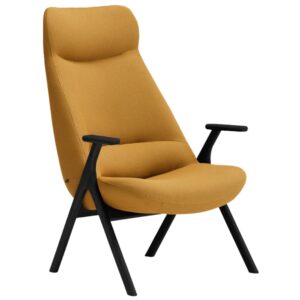 Teulat Vysok&eacute; žlut&eacute; křeslo Dins s černou dřevěnou podnož&iacute;