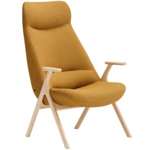 Teulat Vysok&eacute; žlut&eacute; křeslo Dins s dřevěnou podnož&iacute;