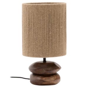 Tmav&aacute; dřevěn&aacute; stoln&iacute; lampa Kave Home Kor