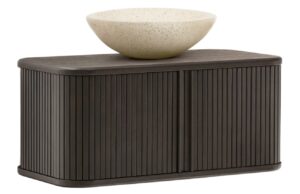 Tmavě hněd&aacute; dřevěn&aacute; umyvadlov&aacute; skř&iacute;ňka Kave Home Mailen 90 x 45 cm