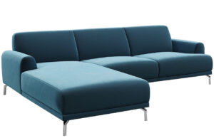 Tmavě modr&aacute; rohov&aacute; sametov&aacute; pohovka MESONICA Puzo