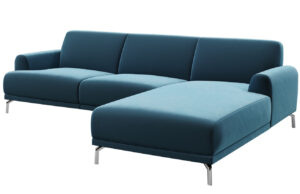 Tmavě modr&aacute; rohov&aacute; sametov&aacute; pohovka MESONICA Puzo