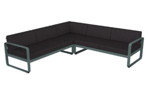 Tmavě &scaron;ed&aacute; zahradn&iacute; rohov&aacute; pohovka Fermob Bellevie 231 cm s &scaron;edou podnož&iacute;