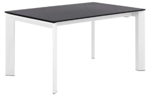 Tmavě &scaron;ed&yacute; keramick&yacute; rozkl&aacute;dac&iacute; j&iacute;deln&iacute; stůl Somcasa Tamara 160/240 x 90 cm s b&iacute;lou podnož&iacute;