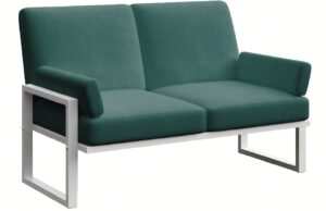 Tmavě zelen&aacute; dvoum&iacute;stn&aacute; zahradn&iacute; pohovka MESONICA Soledo s b&iacute;lou podnož&iacute; 140 cm