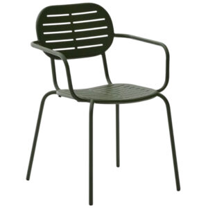 Tmavě zelen&aacute; kovov&aacute; zahradn&iacute; židle Kave Home Brai s područkami