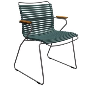 Tmavě zelen&aacute; plastov&aacute; zahradn&iacute; židle HOUE Click s područkami