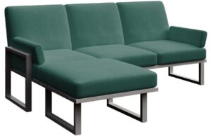 Tmavě zelen&aacute; rohov&aacute; zahradn&iacute; pohovka MESONICA Soledo s antracitovou podnož&iacute; 205 cm