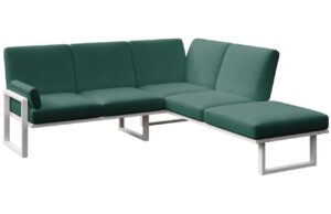 Tmavě zelen&aacute; rohov&aacute; zahradn&iacute; pohovka MESONICA Soledo s b&iacute;lou podnož&iacute; 216 cm