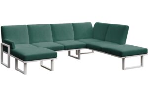 Tmavě zelen&aacute; zahradn&iacute; pohovka do "U" MESONICA Soledo s b&iacute;lou podnož&iacute; 281 cm