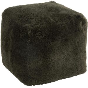 Tmavě zelen&yacute; puf z ovč&iacute; kůže J-line George 47 cm