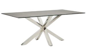 Tmav&yacute; porcel&aacute;nov&yacute; j&iacute;deln&iacute; stůl Kave Home Argo 180 x 100 cm s nerezovou podnož&iacute;