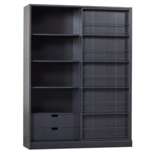 WOOOD Čern&aacute; borovicov&aacute; knihovna Mathi 200 x 150 cm