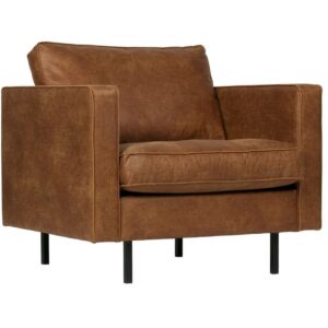 WOOOD Koňakov&eacute; hněd&eacute; křeslo Raden z regenerovan&eacute; kůže s pro&scaron;&iacute;v&aacute;n&iacute;m