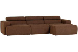 WOOOD Tmavě hněd&aacute; boucl&eacute; rohov&aacute; pohovka Novi 300 cm