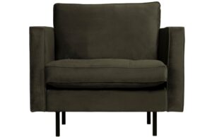 WOOOD Tmavě zelen&eacute; sametov&eacute; křeslo Raden s pro&scaron;&iacute;v&aacute;n&iacute;m