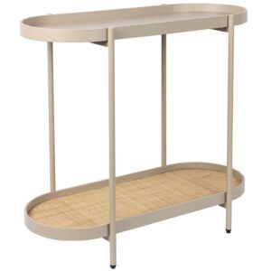 White Label B&eacute;žov&yacute; dřevěn&yacute; toaletn&iacute; stolek s ratanovou v&yacute;pln&iacute; WLL AMAYA 85 x 39 cm