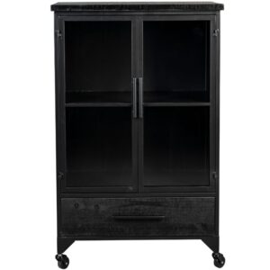 White Label Čern&aacute; dřevěn&aacute; vitr&iacute;na WLL Ferre 105x65 cm