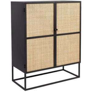 White Label Čern&aacute; lakovan&aacute; komoda s ratanovou v&yacute;pln&iacute; WLL GUUJI 80 x 38 cm