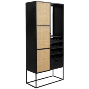 White Label Čern&aacute; lakovan&aacute; vinot&eacute;ka s ratanovou v&yacute;pln&iacute; WLL GUUJI 80 x 38 cm