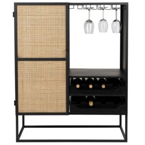 White Label Čern&aacute; lakovan&aacute; vinot&eacute;ka s ratanovou v&yacute;pln&iacute; WLL GUUJI II. 80 x 38 cm