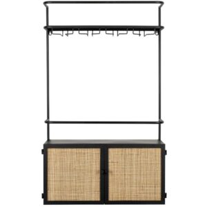 White Label Čern&aacute; lakovan&aacute; z&aacute;věsn&aacute; vinot&eacute;ka s ratanovou v&yacute;pln&iacute; WLL GUUJI 60 x 18 cm