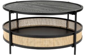 White Label Čern&yacute; konferenčn&iacute; stolek WLL MAKOTO s ratanov&yacute;m v&yacute;pletem 80 cm