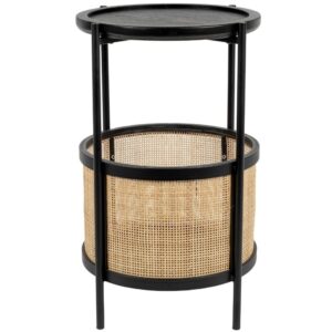 White Label Čern&yacute; odkl&aacute;dac&iacute; stolek WLL MAKOTO s ratanov&yacute;m v&yacute;pletem 30 cm