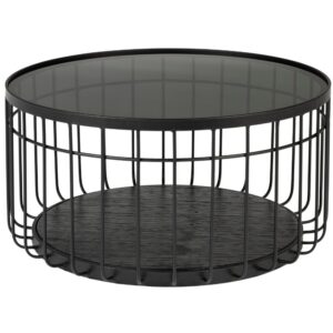 White Label Čern&yacute; skleněn&yacute; kulat&yacute; konferenčn&iacute; stolek WLL Lance 60 cm