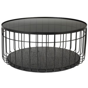 White Label Čern&yacute; skleněn&yacute; kulat&yacute; konferenčn&iacute; stolek WLL Lance 80 cm