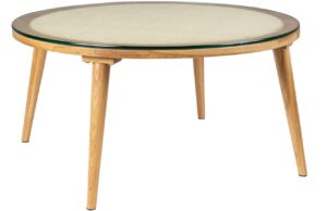 White Label Dubov&yacute; konferenčn&iacute; stolek WLL HARU 70 cm se skleněnou deskou