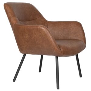 White Label Hněd&eacute; koženkov&eacute; lounge křeslo WLL DUDE