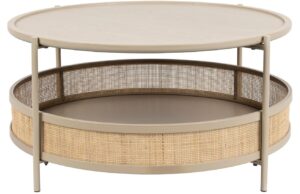 White Label P&iacute;skově hněd&yacute; konferenčn&iacute; stolek WLL MAKOTO s ratanov&yacute;m v&yacute;pletem 80 cm