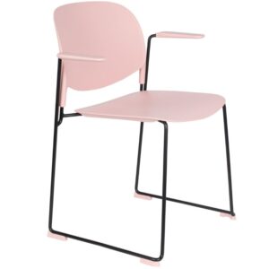 White Label Světle růžov&aacute; plastov&aacute; j&iacute;deln&iacute; židle WLL Stacks s područkami