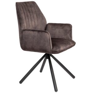 White Label Tmavě hněd&aacute; sametov&aacute; j&iacute;deln&iacute; židle WLL JAMIE