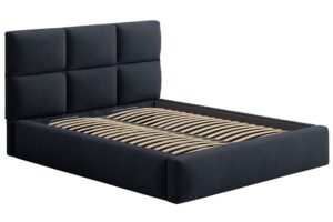 Windsor & Co Tmavě modr&aacute; sametov&aacute; dvoulůžkov&aacute; postel Libera 160 x 200 cm s &uacute;ložn&yacute;m prostorem