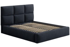 Windsor & Co Tmavě modr&aacute; sametov&aacute; dvoulůžkov&aacute; postel Libera 180 x 200 cm s &uacute;ložn&yacute;m prostorem