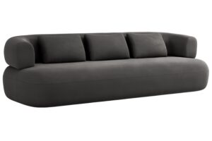 Windsor & Co Tmavě &scaron;ed&aacute; sametov&aacute; čtyřm&iacute;stn&aacute; pohovka Aldrin 226 cm