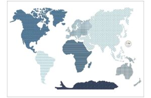 Yellow Tipi Modr&aacute; samolepka na zeď World Map 88 x 155 cm