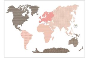 Yellow Tipi Růžov&aacute; samolepka na zeď World Map 88 x 155 cm