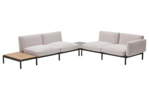 Zahradn&iacute; rohov&aacute; pohovka Kave Home Sorells 353 cm se stolky