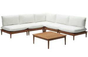 Zahradn&iacute; set pětim&iacute;stn&eacute; modul&aacute;rn&iacute; rohov&eacute; pohovky a konferenčn&iacute;ho stolku Kave Home Portitxol