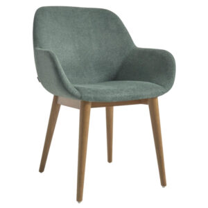 Zelen&aacute; čalouněn&aacute; j&iacute;deln&iacute; židle Kave Home Konna s tmavou podnož&iacute;